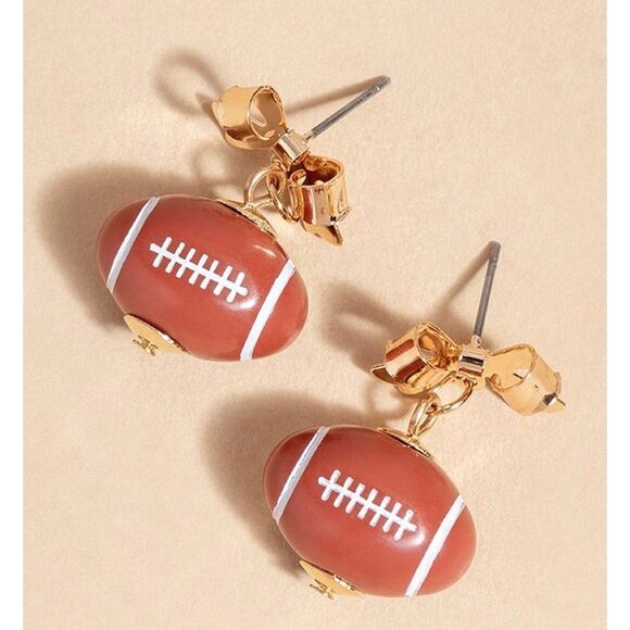 NWT Unique Vintage Style Brown Football Golden Bow Drop Earrings - Picture 3 of 6